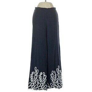 NWOT Christian Lacroix W Navy Blue Embroidered Hem Pants Size S Pull On Casual
